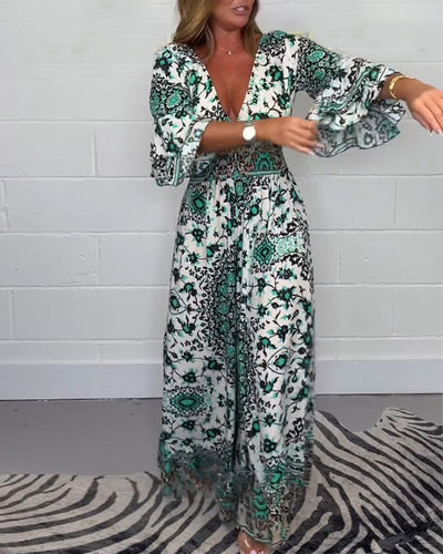 Laluna® | V-Neck Printed Jumpsuit