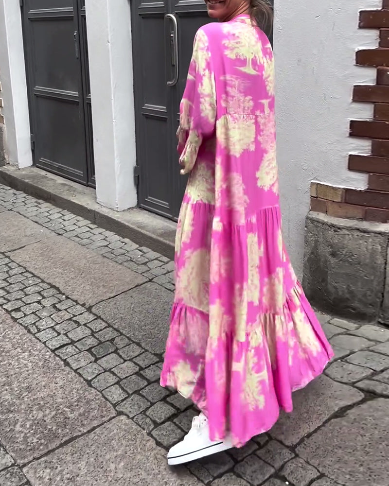 Laluna® | V-Neck Patchwork Dress with Bell Sleeves