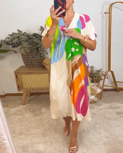 Laluna® | Vibrant Leaf Print Casual Dress