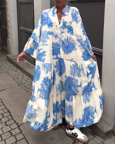 Laluna® | V-Neck Patchwork Dress with Bell Sleeves