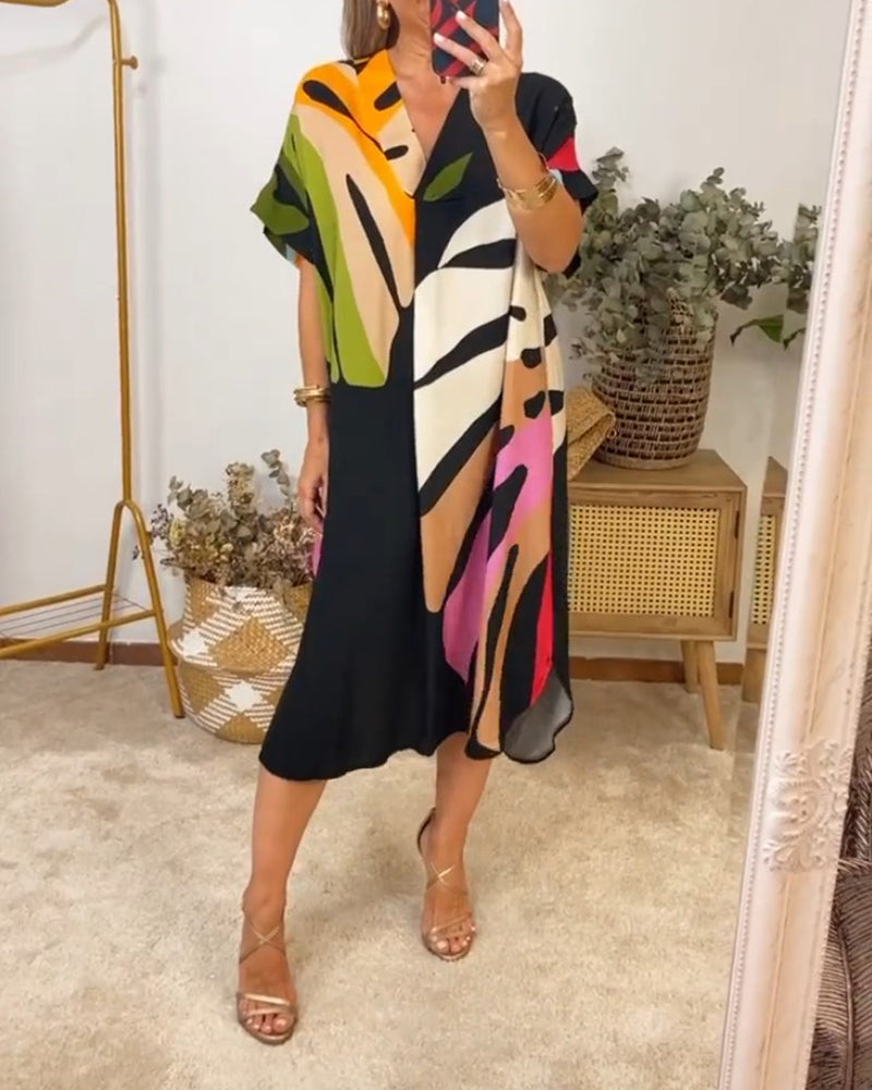 Laluna® | Vibrant Leaf Print Casual Dress