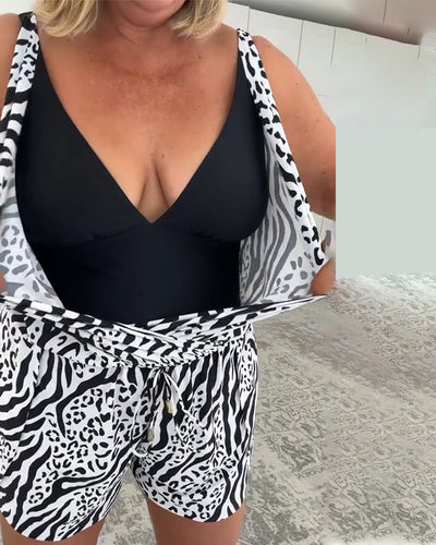 Zebra Print Slim-Fit Swimsuit