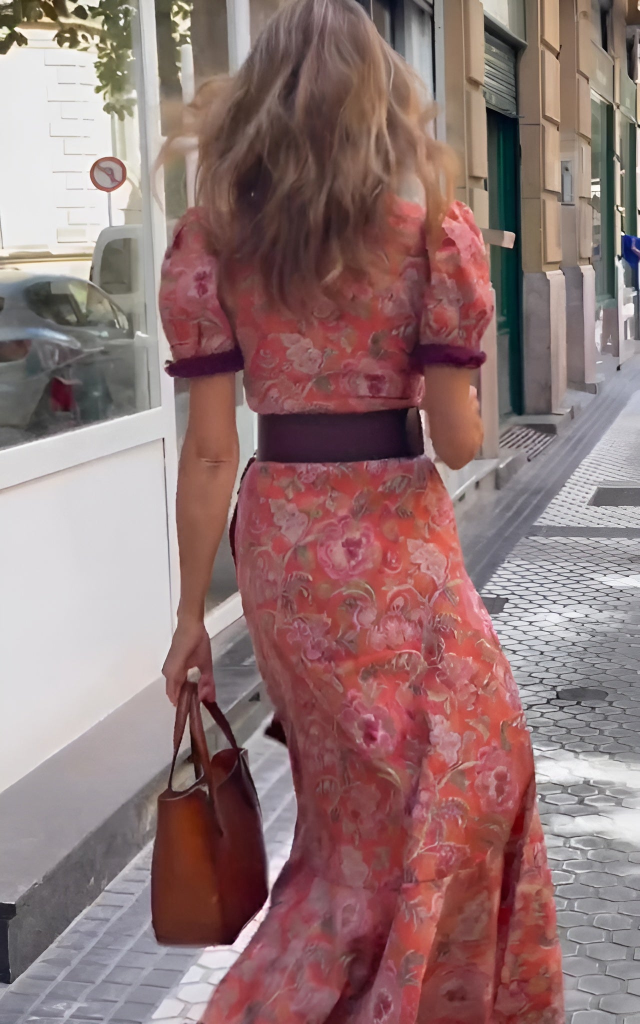 Chic Short Sleeve Pink Maxi Dress