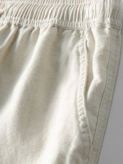 Striped V-Neck Crochet Polo with Straight-Leg Linen Pants