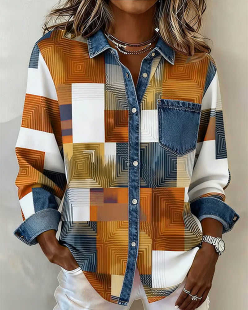 Laluna® | Color Block Shirt Fashionable Collar