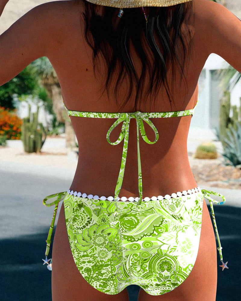 Laluna® | Vibrant Patchwork Lace Halter Bikini