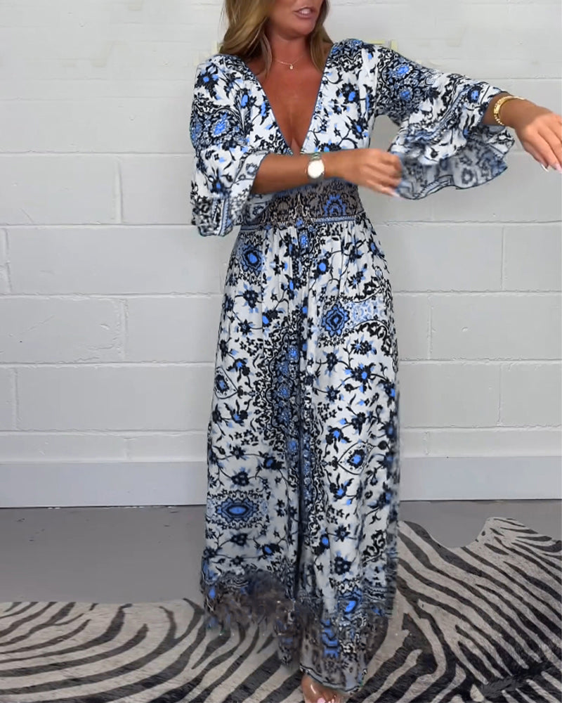 Laluna® | V-Neck Printed Jumpsuit