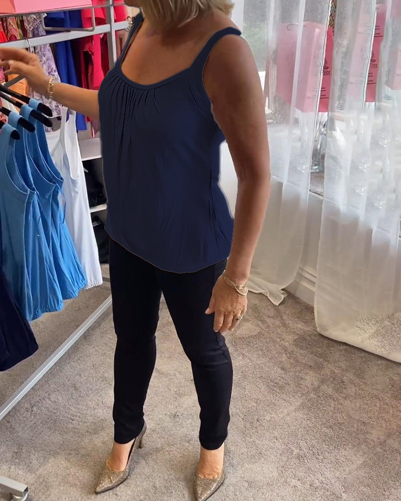 Pleated Sleeveless Casual Top