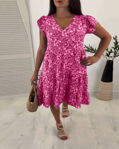 Laluna® | V-Neck Midi Dress with Floral Sleeves