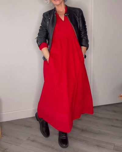 Laluna® | Stylish Long Sleeve V-Neck Dress