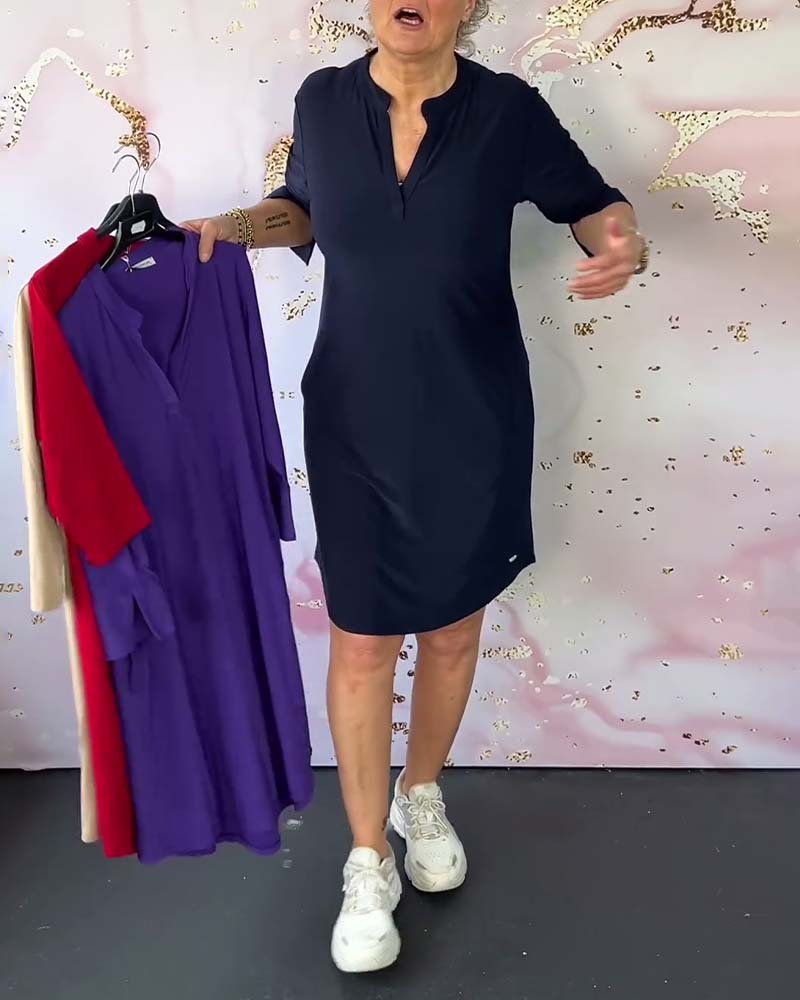 Laluna® | V-Neck Solid Color Dress