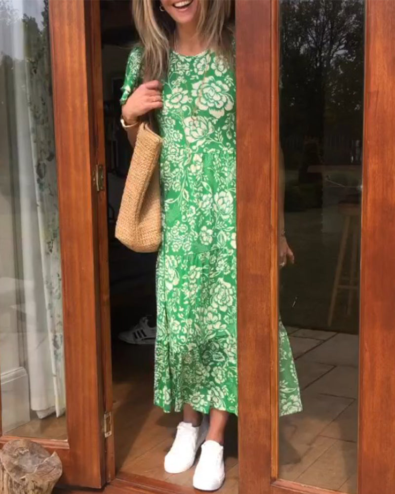 Laluna® | Floral Print Short Sleeve Maxi Dress
