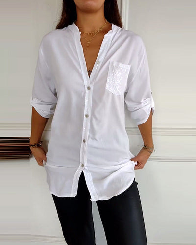 Laluna® | Casual Top Featuring Sequin Detail and Button Accents