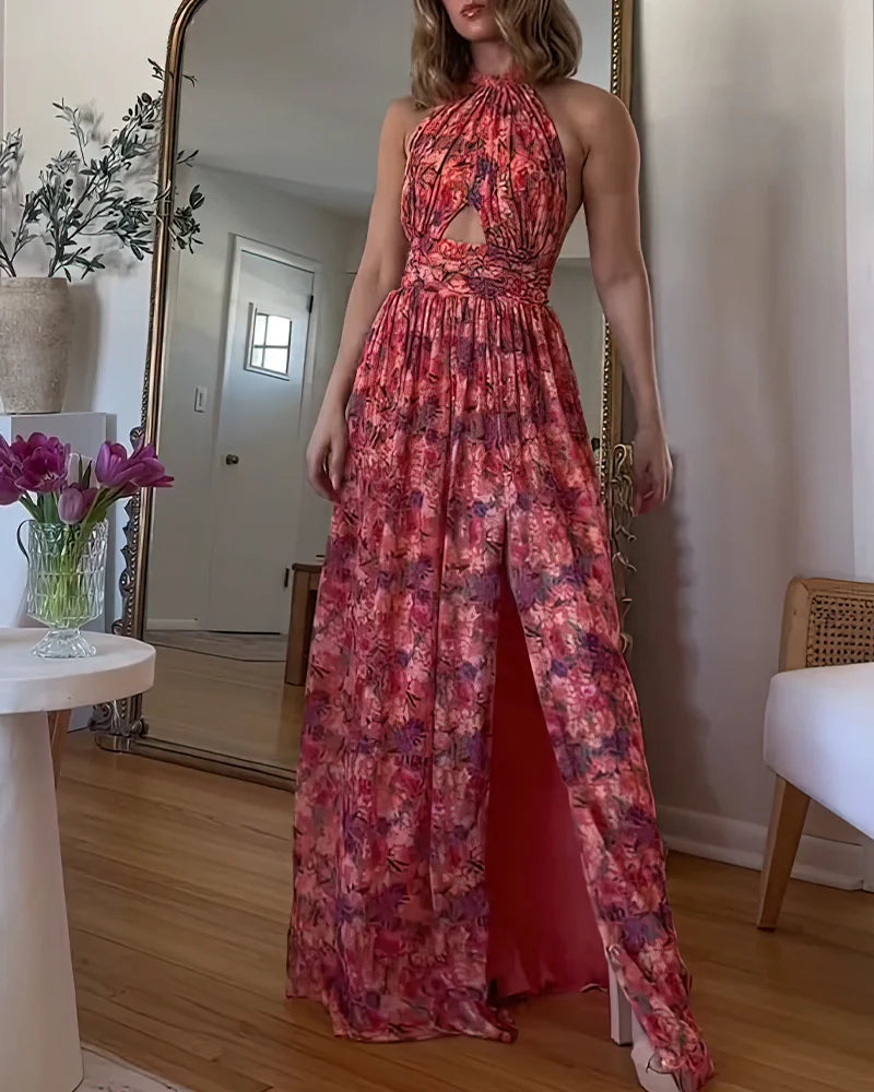 Laluna® | Floral Print Backless Maxi Dress