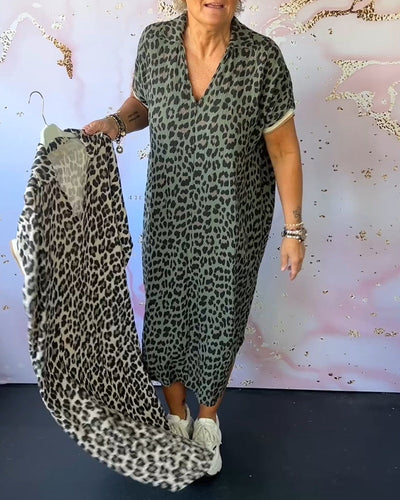 Laluna® Leopard Print V-Neck Dress