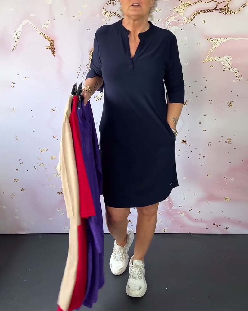 Laluna® | V-Neck Solid Color Dress