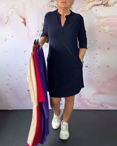 Laluna® | V-Neck Solid Color Dress