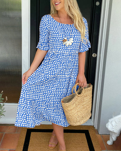 Laluna® | Polka Dot Print Midi Dress with Round Neck