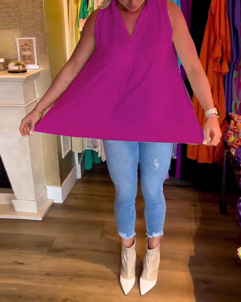 Laluna® | Sleeveless top with ruffles and lapels