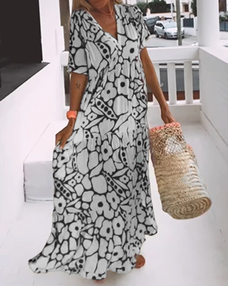Laluna® | Printed V-Neck Loose Dress