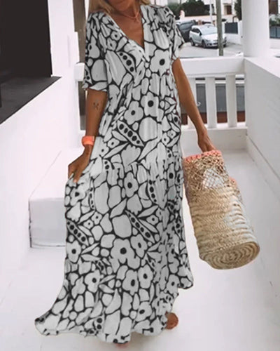 Laluna® | Printed V-Neck Loose Dress