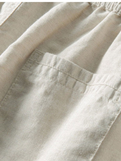 Striped V-Neck Crochet Polo with Straight-Leg Linen Pants