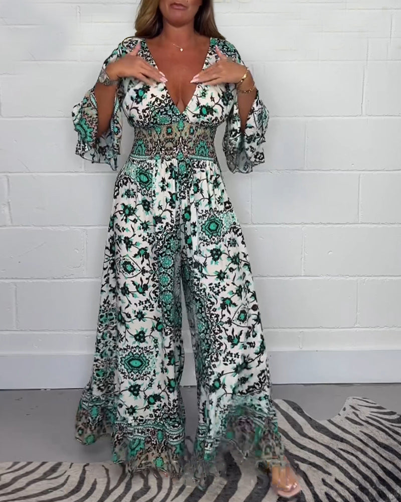 Laluna® | V-Neck Printed Jumpsuit