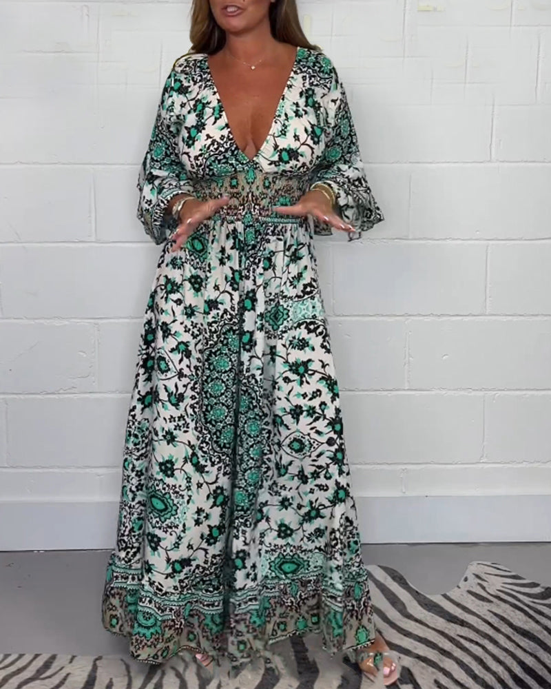 Laluna® | V-Neck Printed Jumpsuit