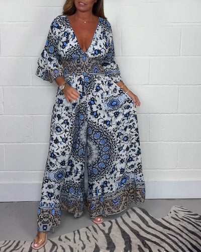 Laluna® | V-Neck Printed Jumpsuit