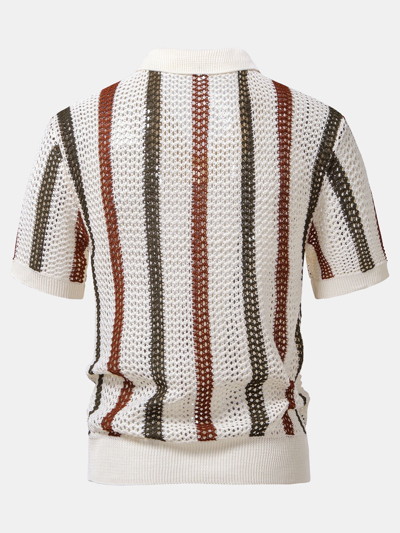 Striped V-Neck Crochet Polo with Straight-Leg Linen Pants