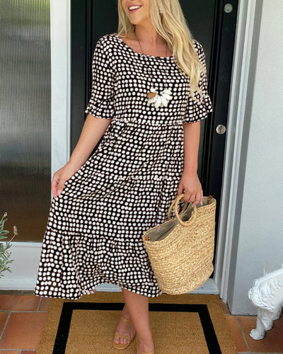 Laluna® | Polka Dot Print Midi Dress with Round Neck