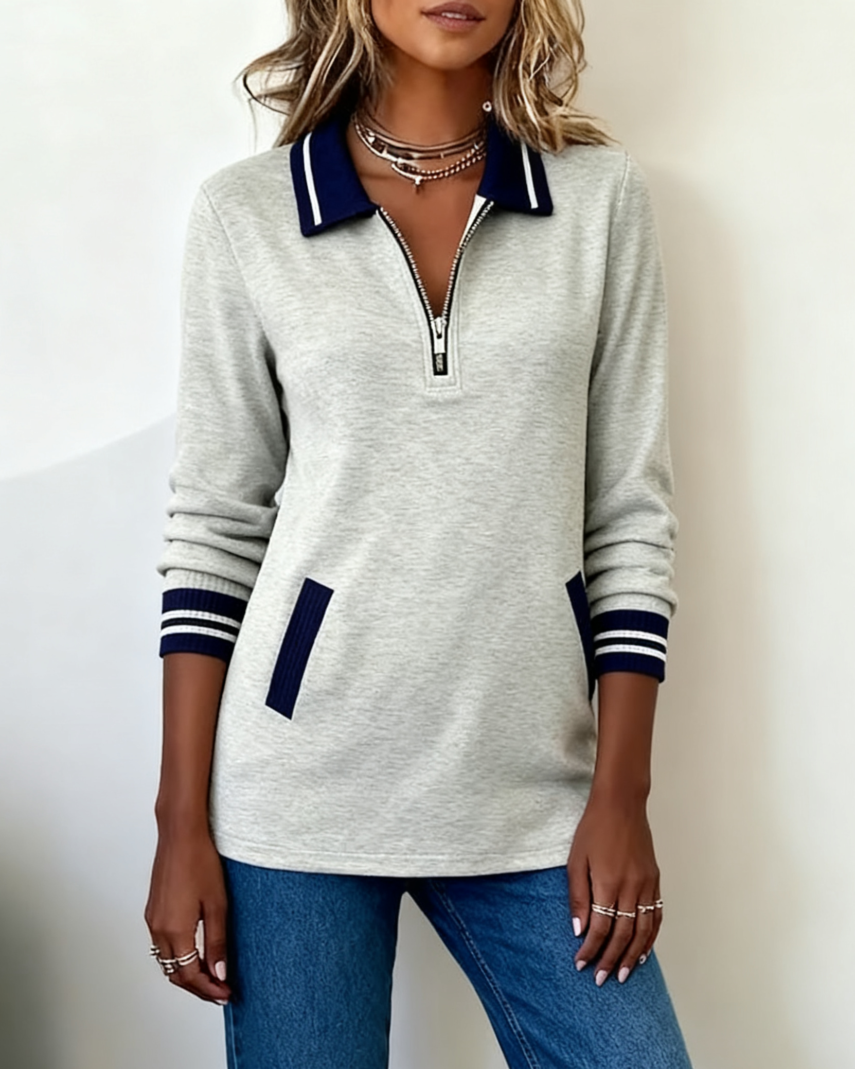 Laluna® | Loose Sweatshirt with Lapel and Zipper