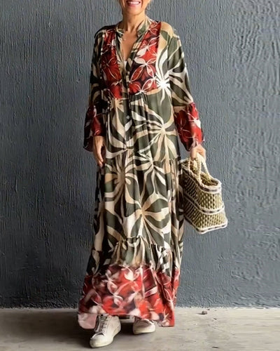 Laluna® | Printed Loose V-Neck Dress