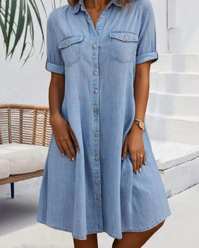 Laluna® | Relaxed Fit Denim Dress with Collar