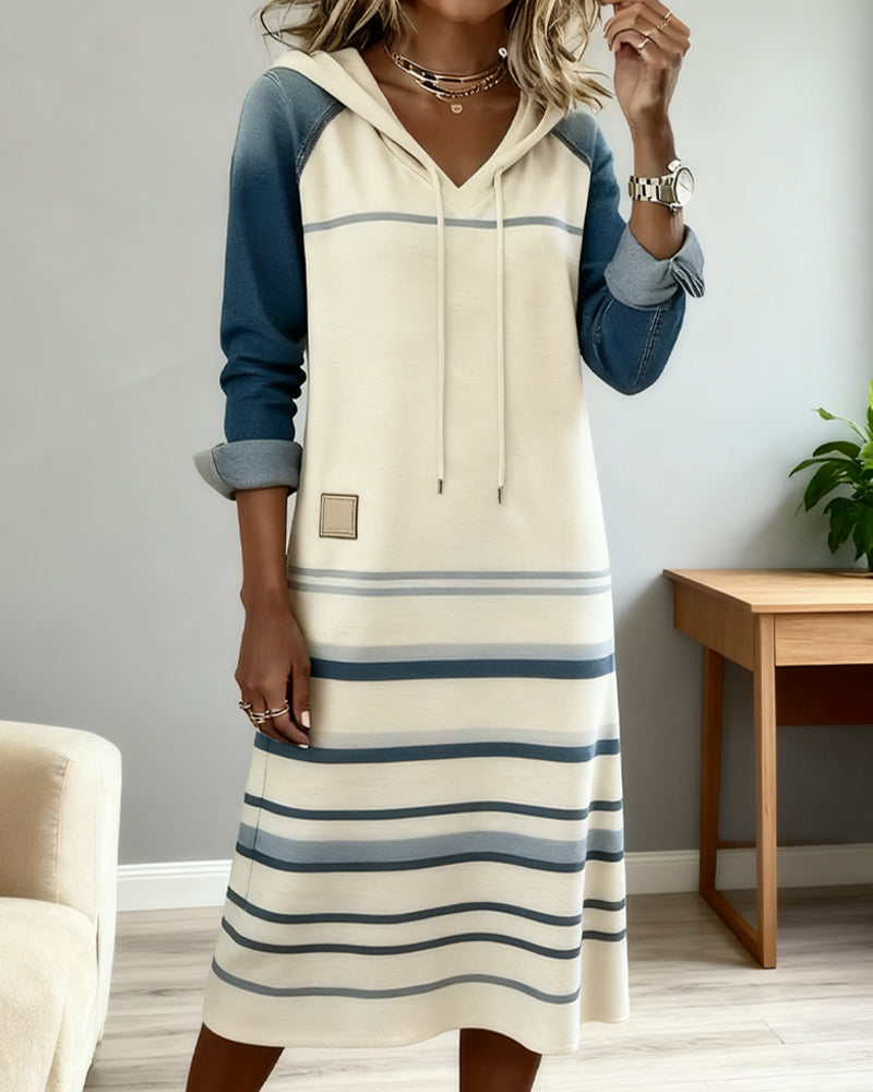 Dress with Hood Striped Color Block