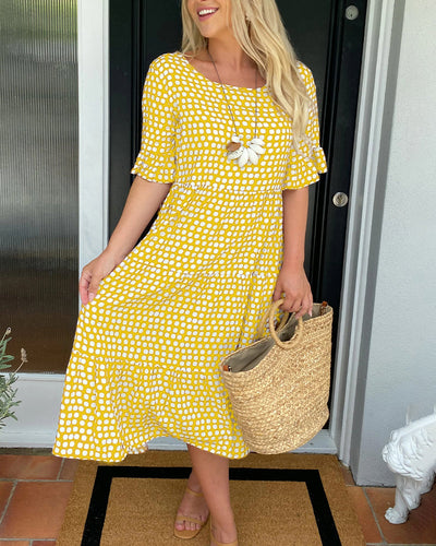 Laluna® | Polka Dot Print Midi Dress with Round Neck