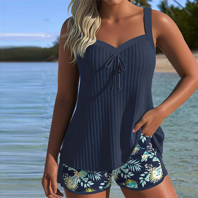 Laluna® | Striped Tankini Set with Coordinating Beach Shorts