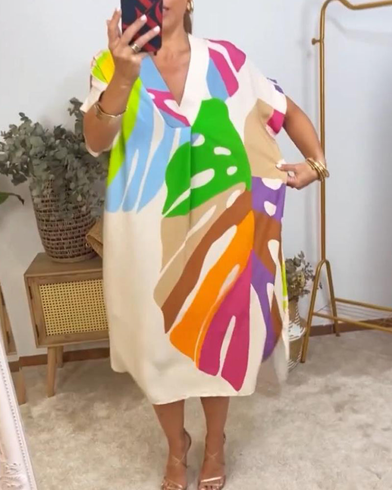 Laluna® | Vibrant Leaf Print Casual Dress