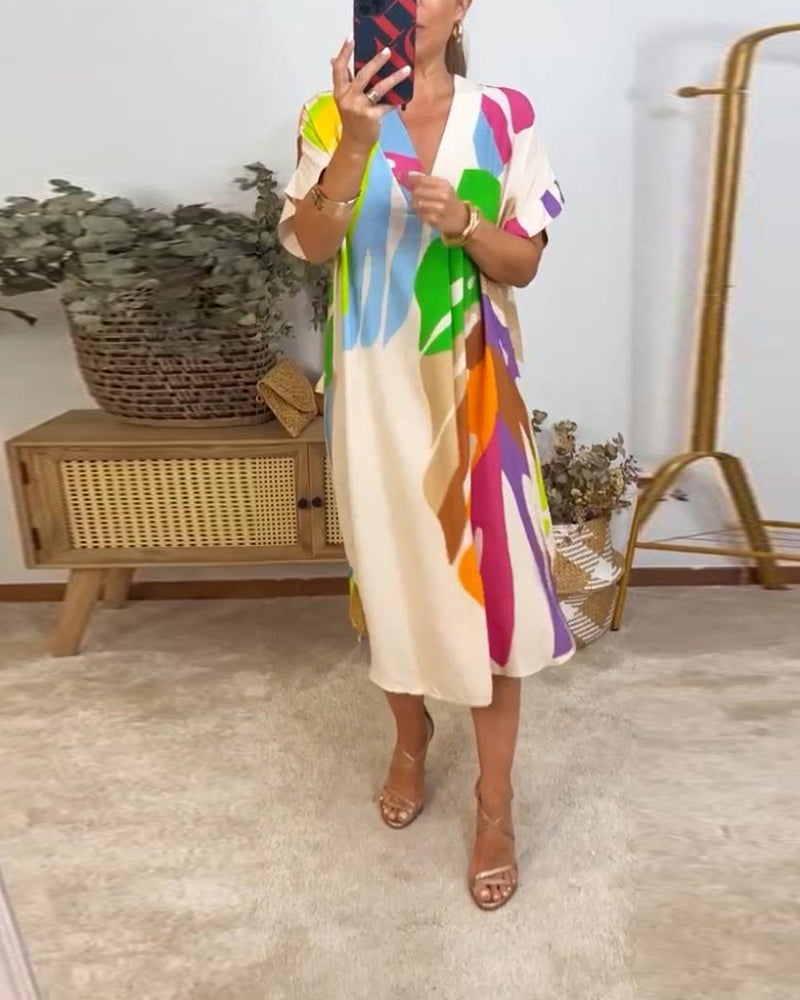Laluna® | Vibrant Leaf Print Casual Dress