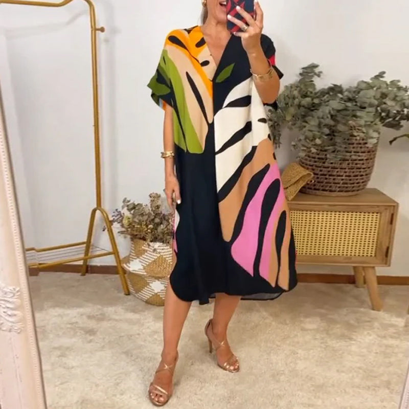 Laluna® | Vibrant Leaf Print Casual Dress