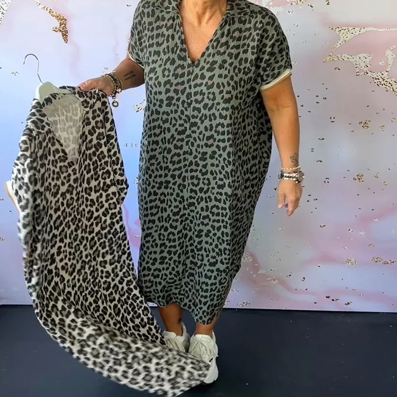 Laluna® Leopard Print V-Neck Dress