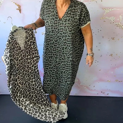 Laluna® Leopard Print V-Neck Dress