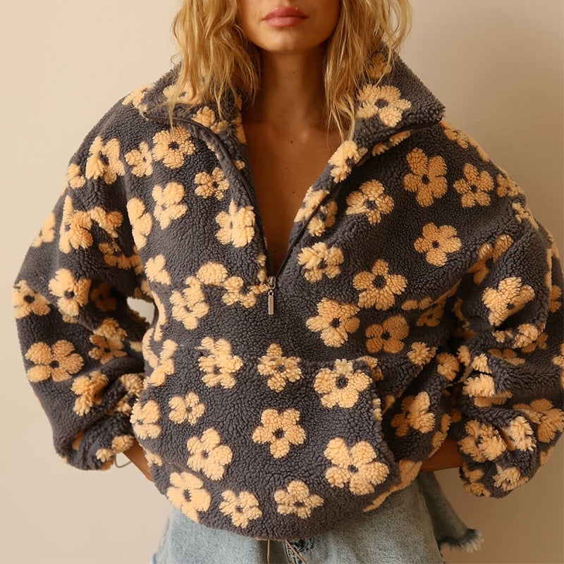 Laluna® | Fleece Sweater with Floral Print