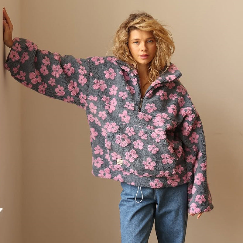 Laluna® | Fleece Sweater with Floral Print