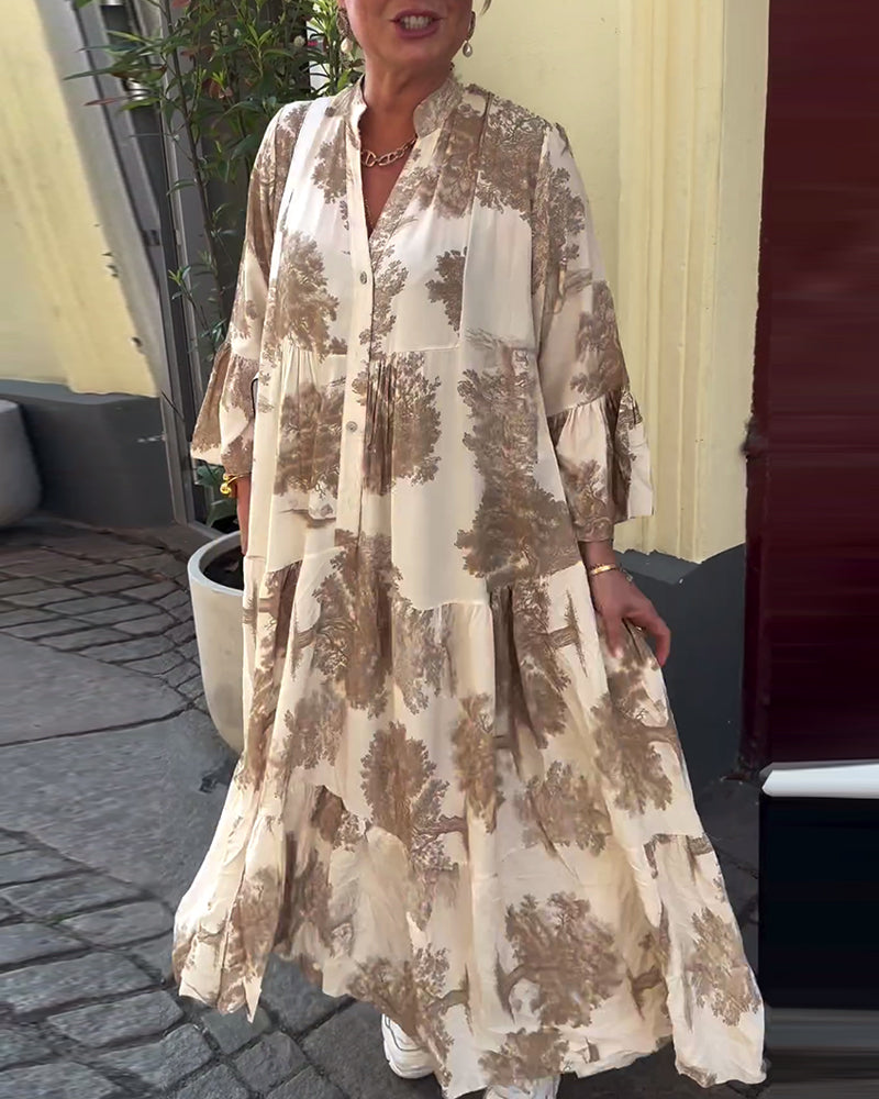 Laluna® | V-Neck Patchwork Dress with Bell Sleeves
