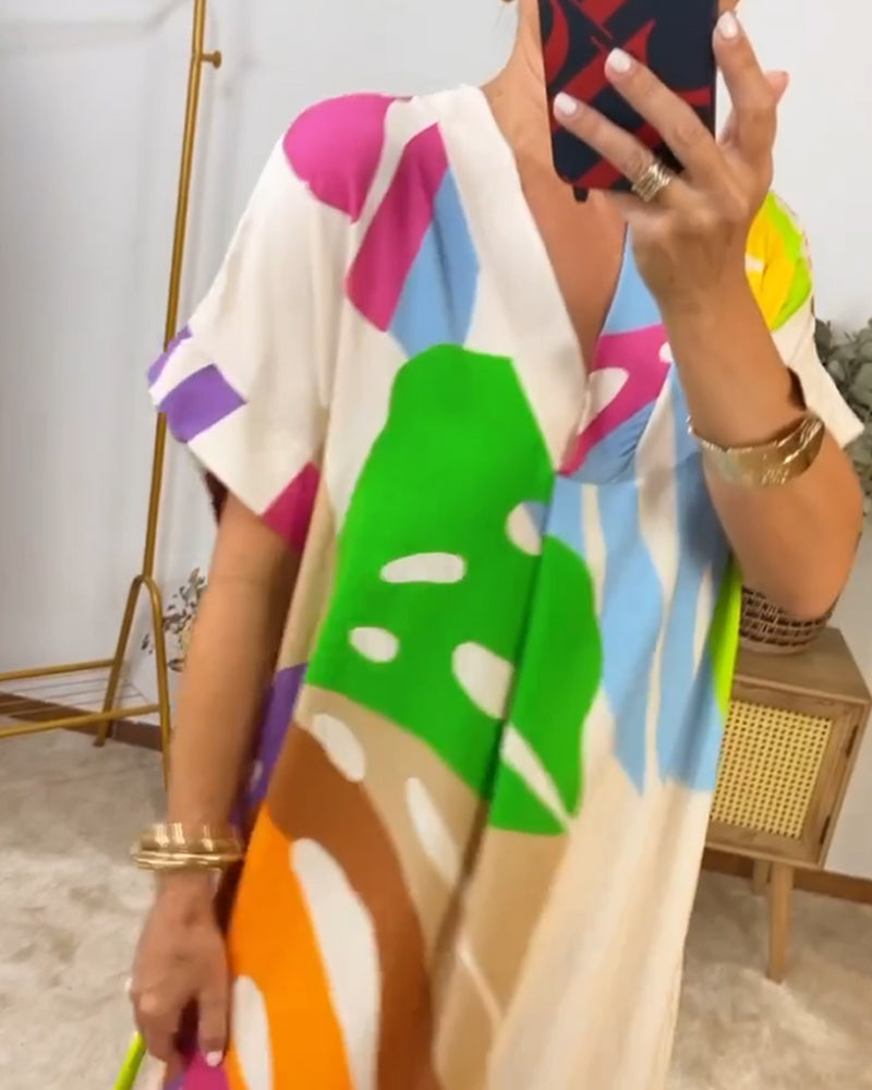 Laluna® | Vibrant Leaf Print Casual Dress