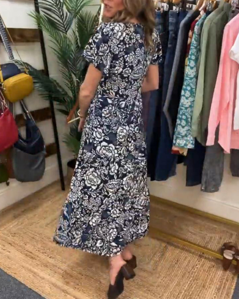 Laluna® | Floral Print Short Sleeve Maxi Dress