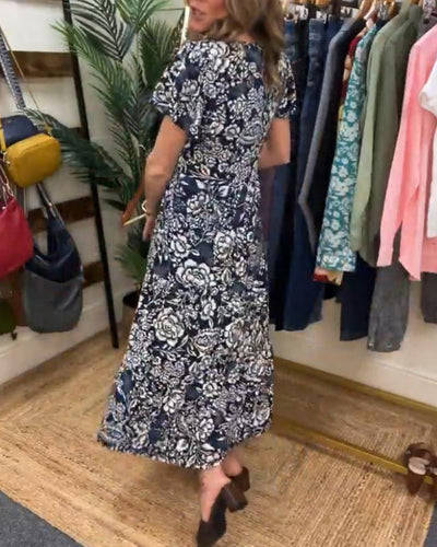 Laluna® | Floral Print Short Sleeve Maxi Dress