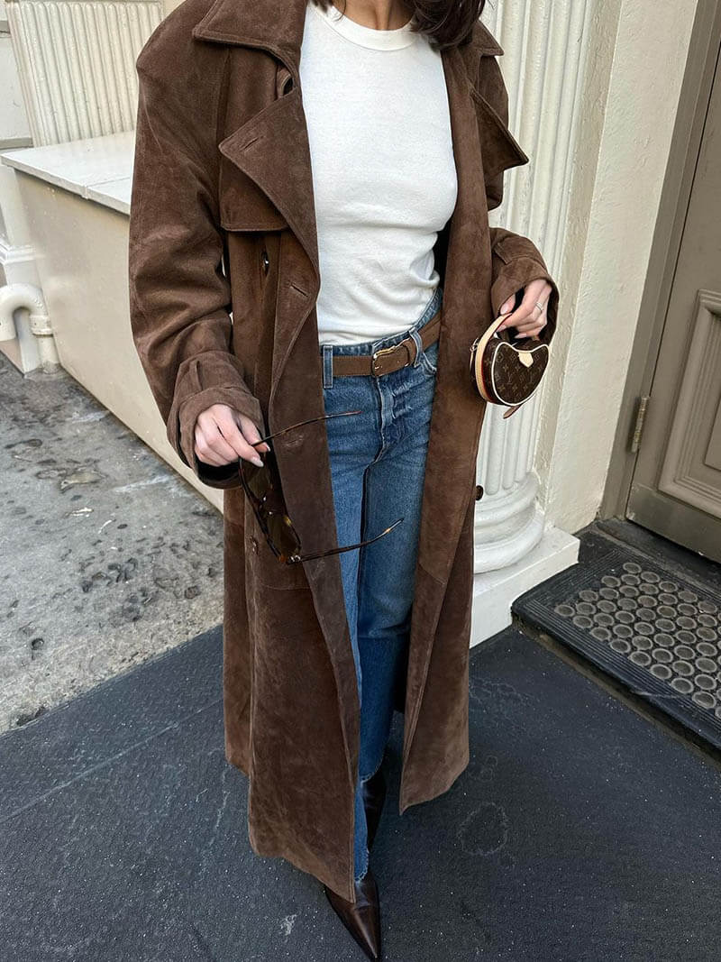 LALUNA® | Faux Suede Trench Coat