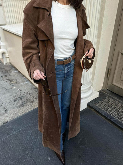 LALUNA® | Faux Suede Trench Coat